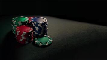 Stack of Colorful Poker Chips and Copy Space on Dark Background for Casino Game. Betting on a Better Financial Future, Technology. photo