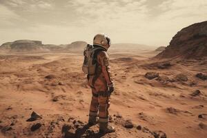 Astronaut on the planet Mars. 3d render illustration. photo