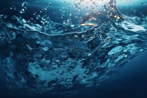 Water splash with ripples on blue background. 3d render illustration photo