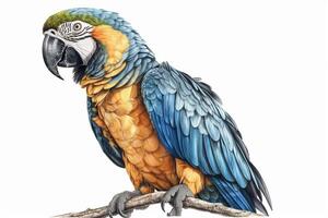 Colorful macaw parrot on white background. Watercolor illustration photo