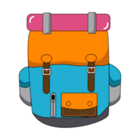 Tourist backpack engraving cartoon. png