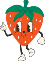 Cute happy funny Strawberry 30s cartoon mascot character 40s, 50s, 60s old animation style. png