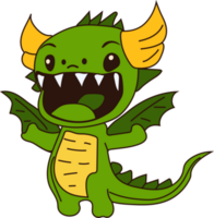 A cartoon of a green dragon dinosaur sticker emoticon for site, info graphics, video, animation, websites, mail, newsletters, reports, comic png