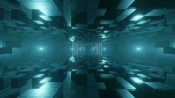 loop sem costura abstrato de túnel de ficção científica azul escuro, fundo de animação 3d 4k video