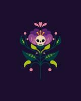 Decorative flower with a skull.  Vector hand-drawn drawing.  Flower for Halloween, Day of the Dead.  Traditional Mexican pattern.  Design for t-shirts, posters.  Flat vector illustration.