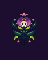 Decorative flower with a skull.  Vector hand-drawn drawing.  Flower for Halloween, Day of the Dead.  Traditional Mexican pattern.  Design for t-shirts, posters.  Flat vector illustration.