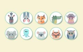 Cute animal portraits. Great for designing baby clothes, posters, avatar, icon,cards,  pattern for fabrics, wrapping paper, wallpaper, postcards. Vector illustration in flat, simple, geometric style.