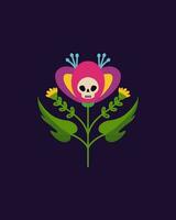 Decorative flower with a skull.  Vector hand-drawn drawing.  Flower for Halloween, Day of the Dead.  Traditional Mexican pattern.  Design for t-shirts, posters.  Flat vector illustration.