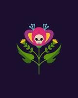 Decorative flower with a skull.  Vector hand-drawn drawing.  Flower for Halloween, Day of the Dead.  Traditional Mexican pattern.  Design for t-shirts, posters.  Flat vector illustration.