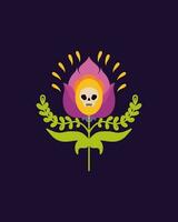 Decorative flower with a skull.  Vector hand-drawn drawing.  Flower for Halloween, Day of the Dead.  Traditional Mexican pattern.  Design for t-shirts, posters.  Flat vector illustration.