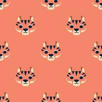 Seamless vector  pattern with cute tigre character. Cute vector illustration for kids. Perfect print for fabric, textile, wallpaper, poster, postcard and gift wrapping. Pastel colors