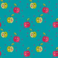 Baby seamless vector pattern. Cute, colored cartoon apples. Kids texture for fabric, textile, clothing, wrapping paper, wallpaper. Vector illustration in pastel, retro colors.