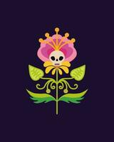 Decorative flower with a skull.  Vector hand-drawn drawing.  Flower for Halloween, Day of the Dead.  Traditional Mexican pattern.  Design for t-shirts, posters.  Flat vector illustration.