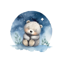 Cute watercolor night bear and moon. Illustration png