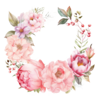 aquarelle rose floral couronne. illustration ai génératif png