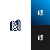 Logo fo Building Regulations Database. illustration od building and checkmark. vector