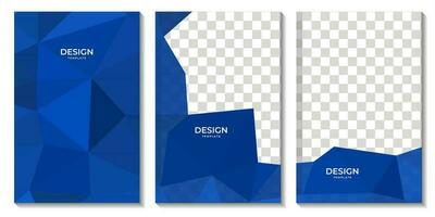 set of flyers abstract blue triangles background with copy space area for business vector