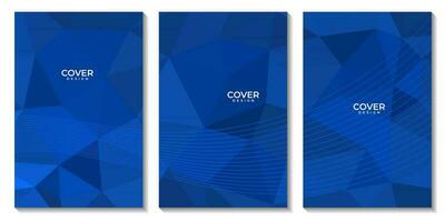 set of flyers with abstract blue geometric background with triangles for business vector