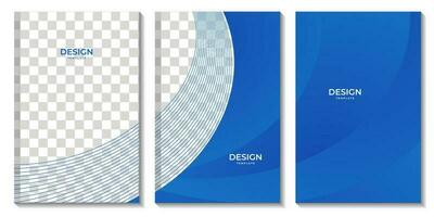 set of flyers abstract blue wave gradient background with copy space area for business vector