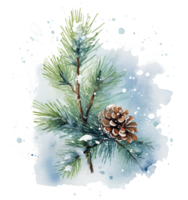 Nevado invierno acuarela Navidad pino rama ilustración ai generativo png