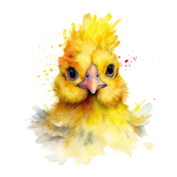 söt vattenfärg gul kyckling. illustration ai generativ png