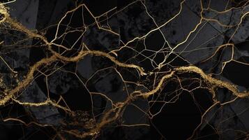 Luxury black and gold marble background with cracks. 3d rendering photo