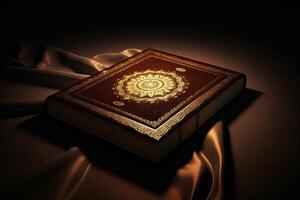 0493. Quran glow in front of dark background. photo