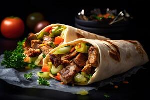 shawarma con pollo y verduras, Arábica estilo, generativo ai foto