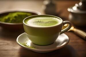 Japanese matcha latte with frothed milk, photo