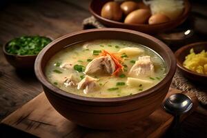 soto ayam with chicken and herbs, Indonesian style, photo