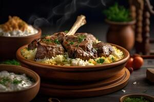 mansaf with lamb and rice, Arabic style, photo