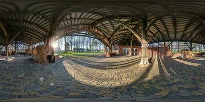 360 seamless hdri panorama view inside modern gazebo at evening in equirectangular spherical projection, ready AR VR virtual reality content photo