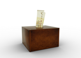Pakistani Rupee notes inside wooden savings box. Generic savings Bank, Penny Bank, Money Box. 3d rendering png