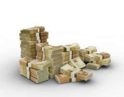 Stack of Pakistani Rupee notes. 3d rendering of bundles of money isolated on transparent background png