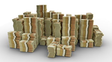 groot stack van Pakistaans roepie notities. een veel van geld geïsoleerd Aan transparant achtergrond. 3d renderen van bundels van contant geld png