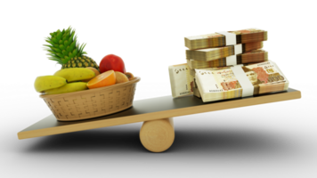 inflação dentro Paquistão, pesagem paquistanês moeda contra alimentos, Alto custo do vivendo, 3d Renderização png