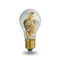 3D rendering of new  Bolivian Boliviano note inside transparent light bulb isolated on transparent background, creative thinking. Making money by solving problem. idea concept png