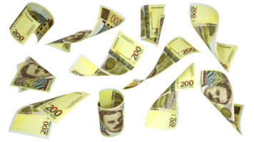 3D rendering of Georgian Lari notes flying in different angles and orientations isolated on transparent background png