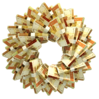 3d rendering of stacks of Pakistani Rupee arranged in a circular pattern. png