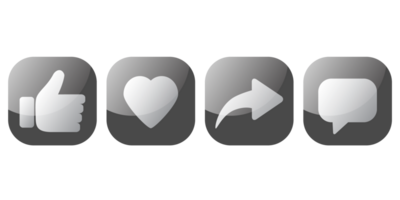 Set of social media icons with modern design. Like, thumbs up, love, heart, share, comment png
