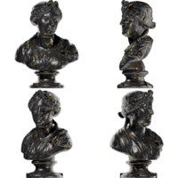 buste van een jong vrouw zwart glanzend marmeren en goud standbeeld. perfect voor grafisch ontwerp, sociaal media png