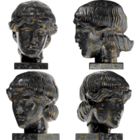 Head of Orpheus A captivating black marble statue with golden accents for artistic projects png