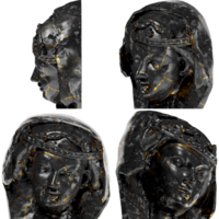 Head of an unwise Virgin A captivating black marble statue with golden accents for artistic projects png