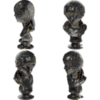 3D render of Portrait of Minatia Polla statue blend of black glossy marble and stunning gold accents png