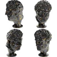 Head of Vatican Apoxyomenos A stunning black marble statue with golden accents for artistic projects png