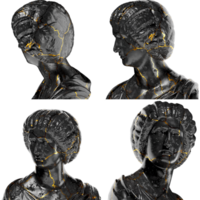 3D render of Portrait of a noble lady statue blend of black glossy marble and stunning gold accents png