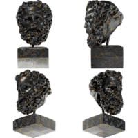 Head of a Bearded Man A captivating black marble statue with golden accents for artistic projects png