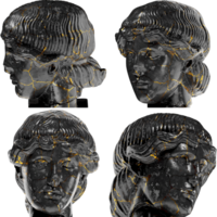 Head of Orpheus A captivating black marble statue with golden accents for artistic projects png