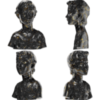 3D render of the John the Baptist as a child statue crafted in black glossy marble with elegant gold png