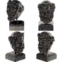 Head of a Bearded Man A captivating black marble statue with golden accents for artistic projects png